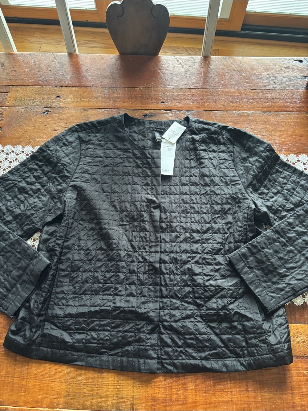 Eileen Fisher Black Quilted Collarless Jacket